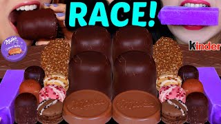 ASMR EXTREME LEFTOVER DESSERT RACE GIANT CHOCOLATE MARSHMALLOWS PURPLE ICE CREAM MILKA KINDER 먹방 [upl. by Ajani]