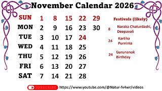 November Calendar 2026  novembercalender2026 [upl. by Lered]