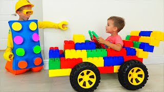 Vlad and Niki Ride on Toy Sports Car amp play with colored toy blocks [upl. by Ecyor304]