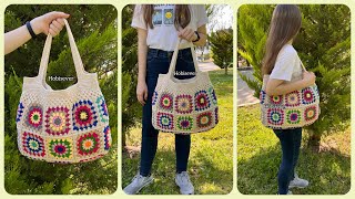 Kolay Tığ İşi Yazlık 19 Motifli Çanta Yapılışı  Örgü Çanta Modelleri  Granny Square Crochet Bag [upl. by Bear76]