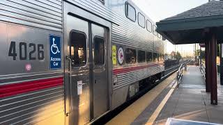 Caltrain Cab Car 4026 and F40PH2CAT 916 quotCaliforniaquot depart San Mateo Station [upl. by Harman]