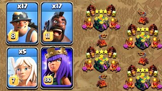 Hybrid Flame Flinger Strategy Th14 Easy Queen Charge Hog Miner Attack Strategy  Clash of Clans [upl. by Dlnaod]