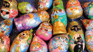 Original Nesting Doll Cat Ornaments How to Paint Gourd Dolls Christmas Craft Matryoshkas [upl. by Murtagh]