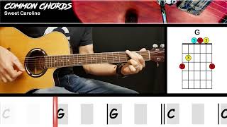 Sweet Caroline  Neil Diamond  EASY GUITAR CHORDS  Common Chords [upl. by Ringo134]