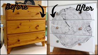 Furniture makeover  Drawers upcycle using an original tree ring print [upl. by Nahgam]