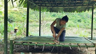 Girl completes bamboo roof with palm leaves  bad guys always follow homeless [upl. by Hagan17]