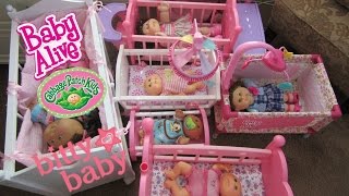 Cabbage Patch Baby Dolls try out Cribs  Bunk Beds made by Baby Alive  Bitty Baby  You amp Me [upl. by Nowyt]