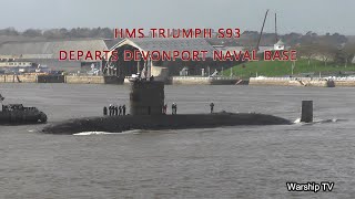 HMS TRIUMPH S93 SSN LEAVES DEVONPORT NAVAL BASE AT THE NARROWS DEVILS POINT 19224 [upl. by Dragon]