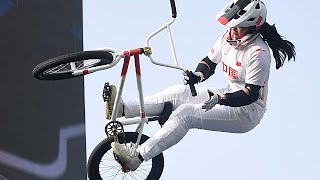 Deng Yawen of China win freestyle BMX gold world champ Hannah Roberts US crashes out Paris Olympics [upl. by Ailin]