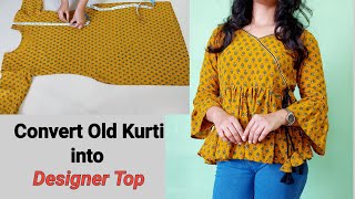 ConvertReuse Old Kurti Into Beautiful Peplum Top Frock  kurti Reuse IdeaTop Cutting amp Stitching [upl. by Laamaj864]