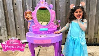 Kids Pretend Play Princess Dress Up w Pink vanity Girl Toys [upl. by Atwahs]