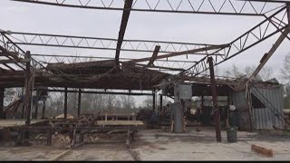 High winds rip off roof of lumber yard in Lee County SC [upl. by Epuladaug]