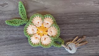 Fiore Portachiavi Uncinetto Tutorial 🌼🍀 Flor Llavero Crochet 💚 African Flower Keychain Crochet [upl. by Adamsun]