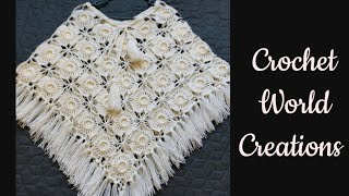 How to Crochet a Poncho Crochet Poncho Pattern All Sizes crochet crochetworldcreations [upl. by Ancalin]