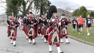 Inverness RBL Pipe Band lead runners to start of the 2017 Inverness half marathon [upl. by Yoho]