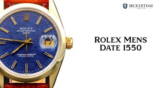 Mens Rolex 14K Gold Shell Date Watch Blue Mosaic Dial 1550 [upl. by Atikal793]