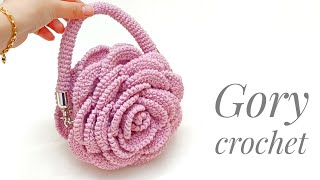 شنطه كروشيه بشكل زهرة الجوري مجسمه Crochet flowe bag Цветочная сумка крючком Tas bunga rajutan [upl. by Marbut888]