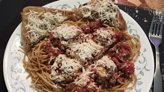 Spaghetti with meat sauce and ciabatta garlic bread [upl. by Nileuqay198]