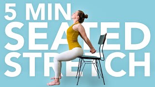 5 min SEATED STRETCH  quick chair yoga work break for beginners [upl. by Ahsekat]