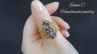 Beads Jewelry Making Tutorial Beautiful Ring Красивое Кольцо из бисера и бусин своими руками diy [upl. by Ayila]