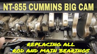 PETERBILT NT855 BIG CAM CUMMINS ROLLING IN NEW ROD AND MAIN BEARINGS [upl. by Neau569]