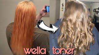 TONING ORANGE HAIR WITH WELLA T14 amp 050  Sara Lynn [upl. by Luapnaej]