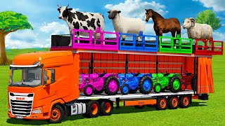 LOAD COWS HORSES SHEEPS RAMS BULLS amp TRANSPORT WITH DAF TRUCK amp MINI TRACTORS  FS22 [upl. by Gerbold]