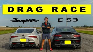 2022 Mercedes E53 AMG Coupe vs 2021 Toyota Supra GR close but no that close Drag and Roll Race [upl. by Darline]