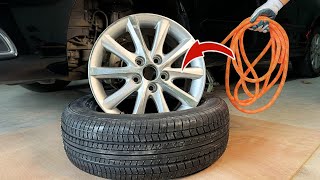 Easy Way to Change a Car Tire At Home With Just A Rope [upl. by Akirehs]