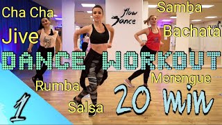 20 Min Beginner Dance Workout  Hustle Salsa Merengue Cha Cha Rumba Samba Jive  Follow Along [upl. by Garmaise]