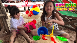 kids playing on the beach  kids playing with sand and Toys Video for Kids [upl. by Vassar]