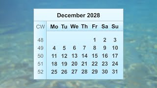 December 2028 Calendar [upl. by Wylma]