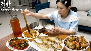 Real Mukbang Korean home made food ☆ Grilled Fish Braised eggs Pickled cucmbers Kimchi [upl. by Laney]