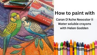 How to paint on fabric with Caran DAche NeocolorII watersoluble crayons  Budgerigars [upl. by Leirbag721]