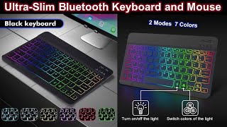 UltraSlim Bluetooth Keyboard and Mouse Portable Mini Wireless Keyboard Rechargeable 7Color Black [upl. by Adamo]