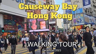 Causeway Bay Hong Kong Late Afternoon Walking Tour  Pedestrian Traffic Tram Bus Shopping Street HK [upl. by Fanchet]