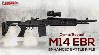 Review CymaBegadi M14 EBR EFCSMosfetHighTorqueFlatHop 6mm AirsoftSoftair DE [upl. by Dichy]