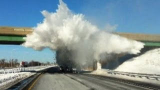 Snow Explodes Off Semi Truck [upl. by Ytisahcal]