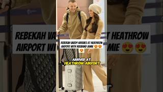 Rebekah Vardy arrives at Heathrow Airport with husband Jamie celebrity fashion shorts [upl. by Sairtemed]