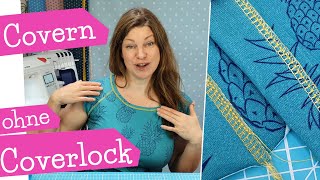 Shirt covern ohne Coverlock  fake Covernaht mit und ohne Overlock  DIY Nähanleitung  mommymade [upl. by Yelssew]