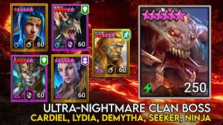 UNM Clan Boss 1 Key Cardiel Lydia Demytha Seeker Ninja  Raid Shadow Legends Guide [upl. by Inad]