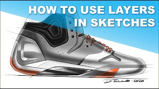 How To Use Layers In Any Digital Sketch BASKETBALL SHOE [upl. by Ybloc]