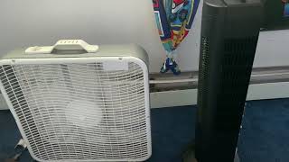 Aerospeed Box Fan and Lasko Tower Fan Start Up [upl. by Lahcsap634]