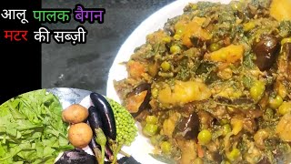 आलू पालक बैगन मटर की टेस्टी सब्जी  Aloo palak matar ki tasty sabzi  simplezaika aloo palak [upl. by Elleret]