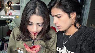 Blood🩸vomiting prank on boyfriend scared him 😭 [upl. by Sherie646]