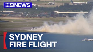 Qantas confirms engine failure after grassfire sparked at Sydney Airport  9 News Australia [upl. by Amii]