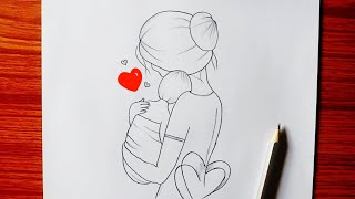 How To Draw Mother And Baby  Happy Mothers Day Drawing Easy  Easy Drawing [upl. by Mendoza]