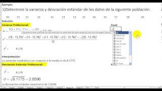 Excel varianza poblacional para datos no agrupados [upl. by Ewald919]