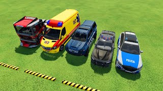 DACIA AUDI VOLKSWAGEN POLICE CARS amp MERCEDES AMBULANCE EMERGENCY BMW TRANSPORT  FS22 [upl. by Coben]