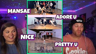 FIRST TIME REACTING TO Adore U  Mansae  Pretty U  VERY NICE Dance Practices  Reaction [upl. by Lerrej]